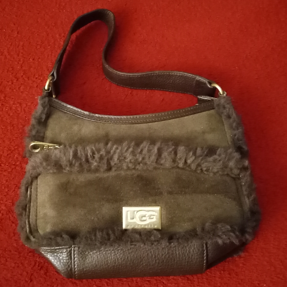 UGG Fur Mini Shoulder Bag Purse Real Dyed Shearling Sheepskin Chocolate …